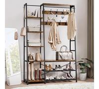 YITAHOME Portemanteau avec Rangement pour Chaussures, Arbre d'entrée sur Pied avec Banc, Porte-Manteau Industriel avec 5 étagères, Tringle à Vêtements pour Chambre à Coucher Salon Couloir, Marron