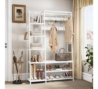 YITAHOME Portemanteau avec Rangement pour Chaussures, Arbre d'entrée sur Pied avec Banc, Porte-Manteau Industriel avec 5 étagères, Tringle à Vêtements pour Chambre à Coucher Salon Couloir, Blanc