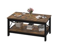 YITAHOME Table Basse à 2 Etagère de bois, Table Basse Rectangulaire, X-forme Metal Side Support 100 x 55 x 45 cm