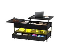 YITAHOME Table Basse avec 2 Tiroirs et Bande Lumineuse LED, Table à plateau élévateur en Bois avec Rangement, Noir 106 x 50 x 52 cm