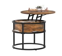YITAHOME Table Basse - Plateau Relevable - Table Basse Ronde - Rangement Caché - 60x60x47cm - Marron