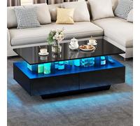 YITAHOME Table Basse Rectangulaire, Tables Basses à LED pour Salon, Haute Brillance Moderne, avec Etagère Ouverte et 4 Tiroirs