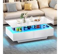 YITAHOME Table Basse Rectangulaire, Tables Basses à LED pour Salon, Haute Brillance Moderne, avec Etagère Ouverte et 4 Tiroirs