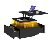 YITAHOME Table basse réglable en hauteur avec éclairage LED 60 x 60 x 45 cm, finition laquée brillante