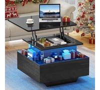YITAHOME Table Basse Relevable, 60x60x45cm Table Basse Salon LED Moderne avec Surface Haut Brillant et 2 Tiroirs, pour Salon, Bureau