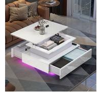 YITAHOME Table Basse Relevable Laquée Brillante, Éclairage LED RGB 16 Couleurs et 2 Tiroirs de Rangement