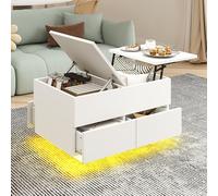 YITAHOME Table Basse Relevable Multifonctionnelle, Table de Salon à LED, avec éclairage LED et Rangement caché, idéale pour Le Salon, 80x55x46 cm, Blanc