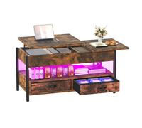 YITAHOME Table Basse Relevable, Table Basse Salon avec Ruban LED RGB et 2 Tiroirs, avec Plateau élévateur et Rangement Caché