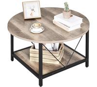 YITAHOME Table Basse Ronde pour Salon, 80 x 80 x 46 cm, Table Centrale rétro avec étagère de Rangement, Table Basse Industrielle, Gris Délavé