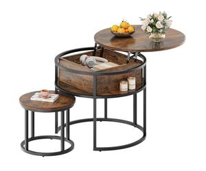 YITAHOME Table Basse Salon Relevable Ronde Bois avec Espace de Rangement et Plateau de Levage, Table Basse Gigogne pour Salon, 60x60x50 cm, 38x38x30 cm
