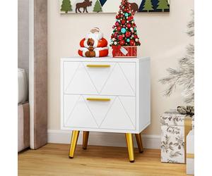 YITAHOME Table de Chevet avec 2 Tiroirs, 2 Ports USB et 2 Prises de Courant, Table d'Appoint avec Pieds et Poignées en Métal Doré, Bout de Canapé pour Salon, Chambre à Coucher, 40x 30 x 52cm, Blanc