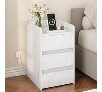 YITAHOME Table de Chevet avec 3 Tiroirs, 2 Ports USB et 2 Prises de Courant, Table d'Appoint de Rangement, Bout de Canapé Résistante à l'eau pour Salon et Chambre, 35 x 40 x 60 cm (Marbre Blanc)