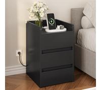 YITAHOME Table de Chevet avec 3 Tiroirs, 2 Ports USB et 2 Prises de Courant, Table d'Appoint de Rangement, Bout de Canapé Résistante à l'eau pour Salon et Chambre, 35 x 40 x 60 cm (Noir)