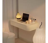 YITAYMLI Coiffeuse Murale Flottante Blanche avec Tiroirs, Table de Maquillage Faisant Également Office de Table de Chevet, Poignées Invisibles, pour Ordinateur Portable(80cm/31.5in)