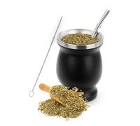 Yitobici Lot de tasses à maté, avec paille à maté et brosse de nettoyage, design isolant à double paroi, pour maté (noir)