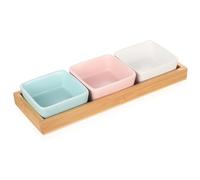 YITYDaMai 3 Pcs Bol Apero en Céramique avec Plateau, Bols de Service avec Plateau à Apéritif en Bois, Bols à Trempette en Céramique avec planche en bois pour apéritifs, fêtes et mariages