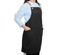 YIUJEFDA Tablier de cuisine pour homme et femme avec longues bretelles croisées dans le dos et grandes poches, en toile de coton imperméable, noir, X-Large