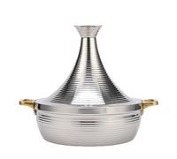 Yiustldd Marmite à tajine en Acier Inoxydable avec Couvercle fermé en Forme de cône, poêle à mijoteuse antiadhésive avec 2 poignées pour cuisinière à gaz à Induction,Argent,32cm