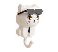 YIXANNX Crochet adhésif rétractable avec chat amusant portant des lunettes de soleil, idéal pour suspendre serviettes, clés et chapeaux. Crochet , Blanc , 4.5 x 8.5 cm