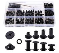 YIXISI 100 Set M5 x 5/8/10/12 mm Chicago Vis Assortiment Kit, 4 Tailles Kit de Rivets pour Cuir Cruciforme avec Tournevis, pour DIY, Décoration de Cuir, Réparation de Reliure, Noir Pistolet
