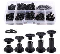 YIXISI 80 Set M5 x 4/6/8/10/12 mm Chicago Vis Assortiment Kit, 5 Tailles Kit de Rivets pour Cuir Cruciforme, pour DIY, Décoration de Cuir, Réparation de Reliure, Noir Pistolet