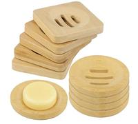 YIXNSW Porte Savon en Bois Naturel Lot de 10 - Porte-Savon en Bambou 8x1,5cm Carré et Rond - Support Savon pour Salle de Bain et Douche