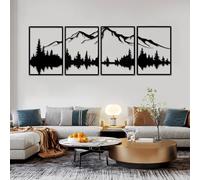 YiYa Ensemble De 4 Pièces en Métal Noir - Décoration Murale Forêt De Montagne pour Salon Chambre À Coucher - Grande Sculpture