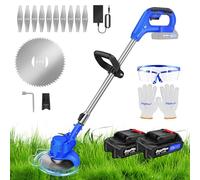 Yiyai Débroussailleuse à batterie 21 V, 3 en 1 avec 2 batteries de 1500 mAh, coupe-bordures électrique avec 21 accessoires et poignée réglable, mât télescopique pour jardin/pelouse (bleu)