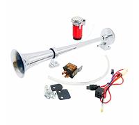 YIYDA Klaxon de voiture Klaxon d'air fort 150db Chrome Zinc Trompette simple 45cm Klaxon de camion avec compresseur rouge Haut-parleur universel de Klaxon d'alarme pour 12V bateau train camion ect