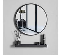 YiYi Bathroom Mirror Miroir Salle de Bain Rond HD Miroir avec Tablette et Cadre en Métal pour Vanité, Salle de Bain ou Chambre (40cm / 50cm / 60cm / 70cm)