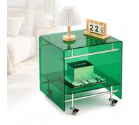 YIYIRAN Table Dappoint Mobile en Acrylique avec roulettes, Table De Chevet Double, Étagère De Rangement Transparente, Dappoint Multifonctionnelle avec Étagère De Rangement,Décorative