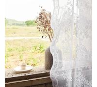 YJ Yanjun Lot de 2 Rideaux Transparents Blancs de 137,2 cm de Long - Panneaux en Dentelle Florale rétro Rustique pour Petite fenêtre de Salle de Bain, Cuisine, Spa, Bureau - 132 x 137 cm - Blanc