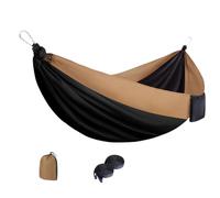 Yjcnelcr Hamac pour plage et camping, portable, noir et marron | Lit de repos portable avec sangles pour voyage et repos de cour, clips métalliques et sac de rangement pour utilisation en