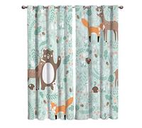 YJLucky Rideaux Imprimés 3D Animaux De La Forêt Rideau Occultant Oeillets Isolant Thermique Rideaux Polyester Salon Chambre Décoration 60 Pouces X 65 Pouces
