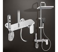 YJYAJIE Colonne de Douche pour Salle de Bain, Colonne Douche 4 Modes - Tête Carrée de Douche, Jet, Robinet et Pommeau de Douche, Laiton, Chromé