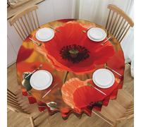 YKLJG Nappe ronde imprimée coquelicot de 152 cm de diamètre, tissu imperméable, nappe décorative avec bord en dentelle pour salle à manger, fête, buffet, mariage