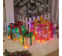 YKMYXZ Lot de 3 Coffrets Cadeaux Noël LED Multicolores (Plusieurs Tailles, 8 Modes, Fonctions)(Tricolor Christmas Deer,(Warm Light) 8 Functions)