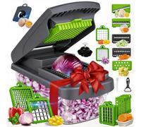 YKNIUFLY Coupe Légumes Multifonctions et Mandoline 15 en 1, coupe-cubes julienne, coupe-oignons salade, râpe légumes fromage avec bac, pour pommes de terre concombre fruit, accessoire cuisine.