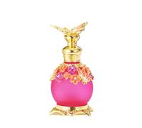 YlobdolY Flacon de parfum décoratif en verre avec motif papillon et fleurs - 12 ml - Vintage - En cristal émaillé - Vide - Rechargeable - Mini distributeur de parfum - Décoration de table - Rose