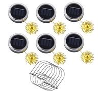 Ymenow Lampe solaire pour couvercle de bocal Mason, 6 pièces Lanterne LED étanche à piles avec 6 cintres (Bocaux Non Inclus) Crépuscule à l'aube Guirlande électrique pour Patio Vacances KTV décoration