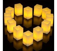 Ymenow Lot de 12 bougies décoratives carrées en forme de tasse LED vacillante - Blanc chaud - Avec batterie - Pour salon, automne, Thanksgiving, Noël - Dimensions : 3,6 x 3,6 x 5,5 cm