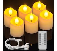 Ymenow Lot de 6 bougies led rechargeable, chauffe plat flamme vacillante électriques avec Télécommande Minuteur Câble USB Pour decoration noel photophore, 3,8 cm diamètre, blanche, longue durée