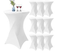 YMHPRIDE Lot de 10 Housses de Table Haute Extensibles Blanches Ø 70-75 cm, Renfort au Pied, Lavable à 40°C, Antidérapantes & sans Repassage, Housses de Table de Bar & Bistrot (70×110cm, Blanc)