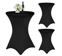 YMHPRIDE Lot de 3 Housses de Table Haute Extensibles Noires Ø 70-75 cm, Renfort au Pied, Lavable à 40°C, Antidérapantes & sans Repassage, Housses de Table de Bar & Bistrot (70×110cm)