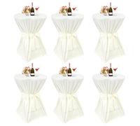 YMHPRIDE Lot de 6 Housses de Table Haute Ivoire Ø 80-85 cm, Nouveau Design à Bande & Style Élégant, Renfort au Pied, Antidérapante, Housse de Table pour Tables Hautes & Bistrots (80×110cm)