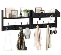YMYNY 4 en 1 Porte Manteau Mural Bois, Noir HWS007B-2 | Patere Murale avec 12 Crochets, Patère Porte Manteau pour Salle de Bain, Entrée, Chambre