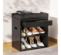 YMYNY Petit Banc Chaussures Entrée avec Coussin et Tiroir, Noir HSC002B | 2 Tiers Petit Réglable Banc Rangement Chaussures, pour l'Entrée, Le Salon, Le Couloir, La Chambre à Coucher