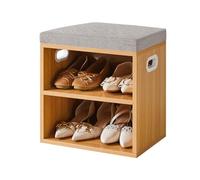 YMYNY Petit Banc Chaussures Entrée avec Coussin, Naturel HBD028N | 2 Tiers Banc Rangement Chaussures, pour l'entrée, Le Salon, Le Couloir, la Chambre à Coucher, 42 x 39 x 28 cm