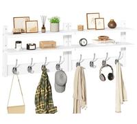 YMYNY Porte Manteau Mural Bois 2 Niveaux, Blanc HWS009W-2 | Porte Manteau Mural, Patère murale avec 8 crochets doubles, porte manteau pour Salle de bain, Entrée, Chambre