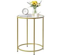YMYNY Table Basse, Table d’Appoint Ronde, Dessus en Verre Trempé, Cadre en Métal, Bout de Canapé, Table Console, Table de Chevet, pour Salon, Balcon, 50×50×65CM Doré HGD020G